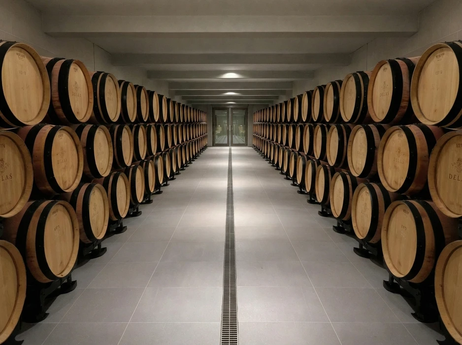 Espace commercial vide en cours de rénovation, sol en béton ciré poli réfléchissant, murs blancs avec zone peinte en anthracite et teal