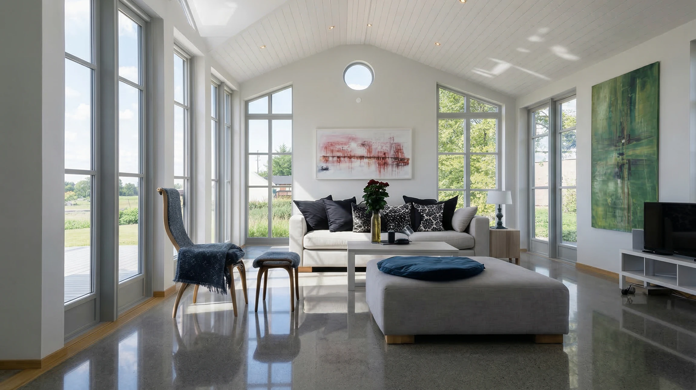 Intérieur moderne d'un bâtiment professionnel avec escalier en granit noir et rampe métallique